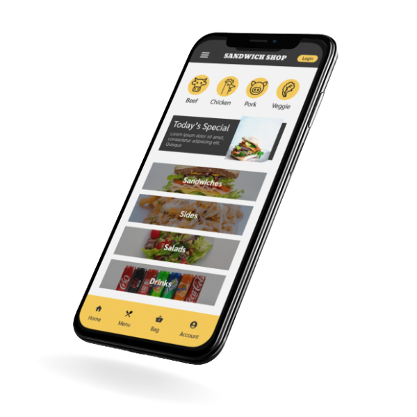 Mobile phone portraying the Sandwich App UX project